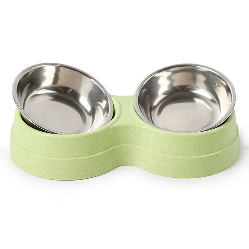 Double Pet Bowls – Stainless Steel Food & Water Feeder for Cats & Small Dogs