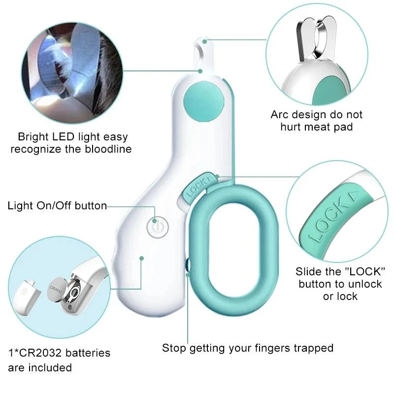 LED Pet Nail Clipper – Lighted Grooming Trimmer with Safety Lock for Cats & Dogs