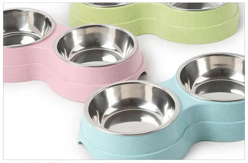 Double Pet Bowls – Stainless Steel Food & Water Feeder for Cats & Small Dogs