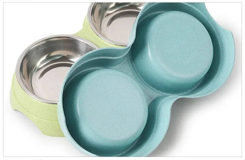Double Pet Bowls – Stainless Steel Food & Water Feeder for Cats & Small Dogs