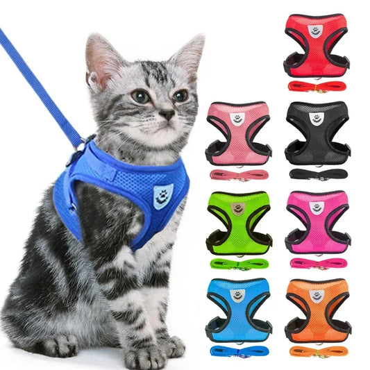 Adjustable Cat Harness Vest with Leash — Breathable, Reflective, and Safe