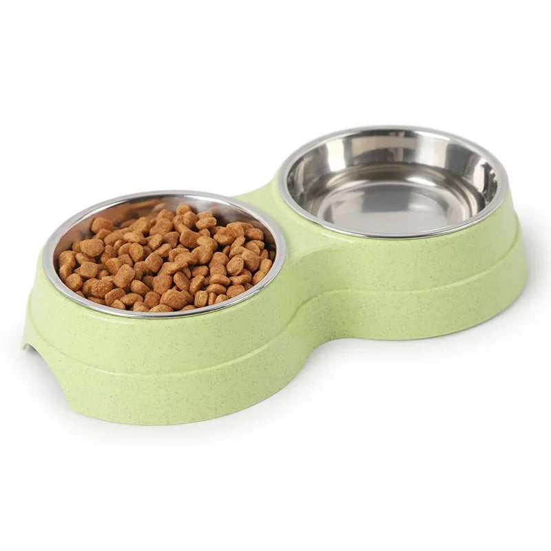 Double Pet Bowls – Stainless Steel Food & Water Feeder for Cats & Small Dogs