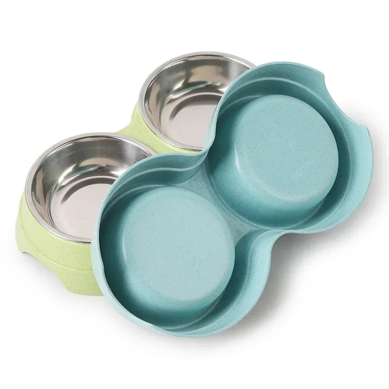 Double Pet Bowls – Stainless Steel Food & Water Feeder for Cats & Small Dogs