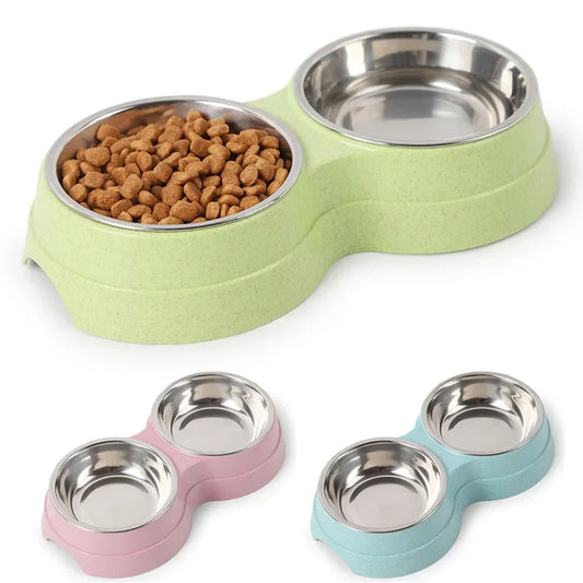 Double Pet Bowls – Stainless Steel Food & Water Feeder for Cats & Small Dogs