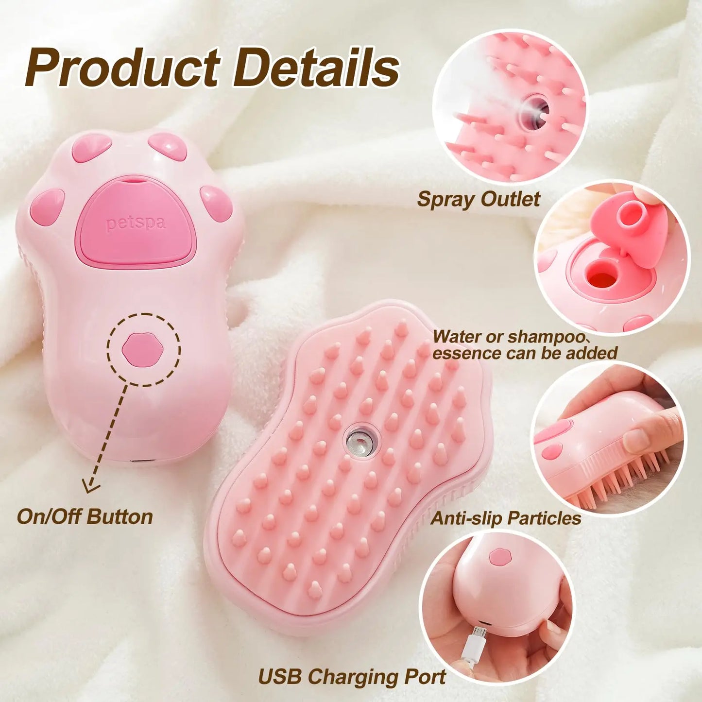 3-in-1 Electric Spray & Steam Grooming Brush for Cats & Dogs