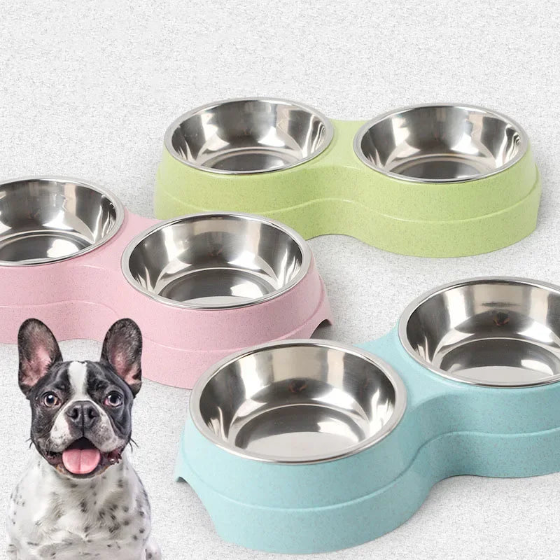 Double Pet Bowls – Stainless Steel Food & Water Feeder for Cats & Small Dogs