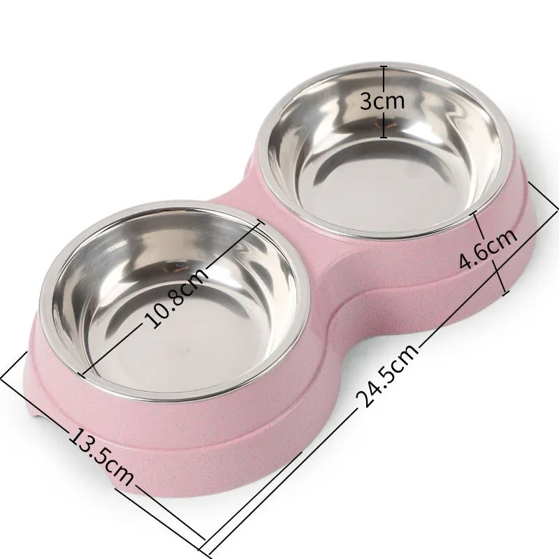Double Pet Bowls – Stainless Steel Food & Water Feeder for Cats & Small Dogs