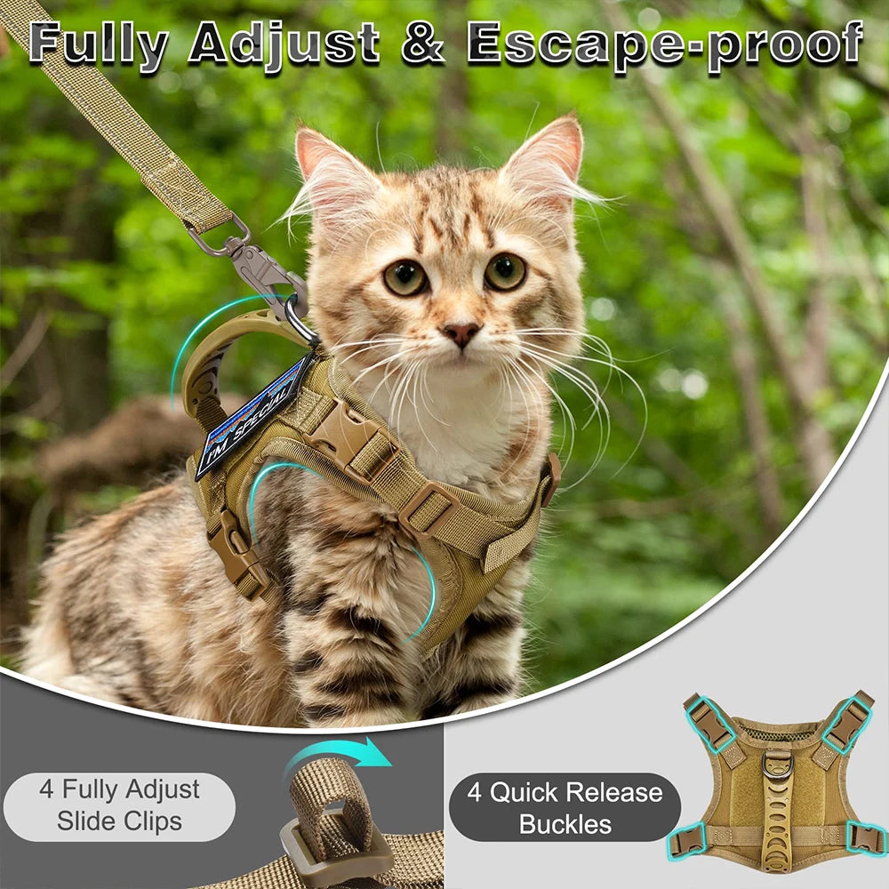 Tactical Cat & Small Dog Harness — Escape-Proof, Adjustable, and Breathable