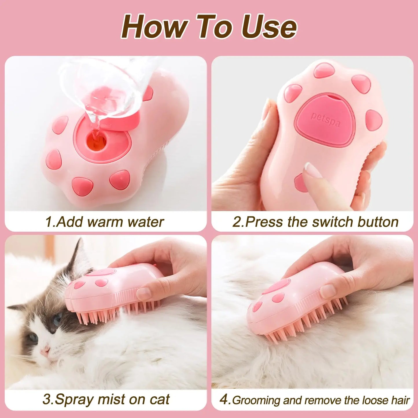 3-in-1 Electric Spray & Steam Grooming Brush for Cats & Dogs